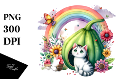 Cat House and Colorful Flowers | Sublimation | Clipart Product Image 1