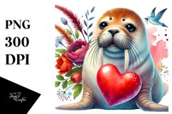 Adorned Baby Walrus Holding Heart PNG Product Image 1