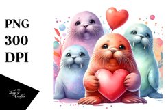 Adorned Baby Walrus Holding Heart PNG Product Image 1