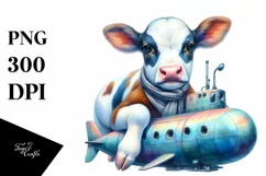 Baby Cow with Submarine PNG Product Image 3