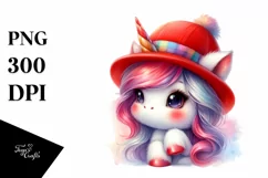 Cute Baby Unicorn Red Hat | Sublimation | Clipart Product Image 1