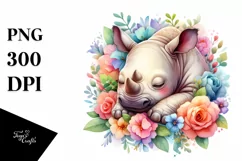 Colorful Baby Rhino Sleeping in a Flower Product Image 1