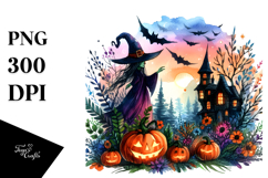 Simple Vibrant Witch Halloween Scene | Clipart Product Image 1