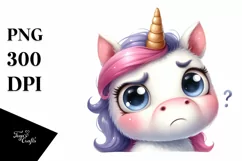 Simple Funny Expressive Unicorn Watercolor PNG Product Image 3