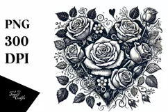 Vintage Hand Drawn Roses Heart PNG Product Image 1