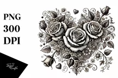 Vintage Hand Drawn Roses Heart PNG Product Image 1
