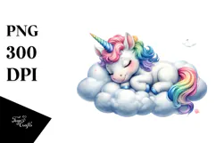 Colorful Baby Unicorn Napping PNG Product Image 1