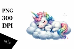 Colorful Baby Unicorn Napping PNG Product Image 1