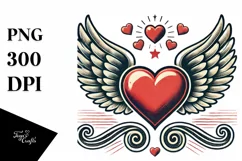 Retro Heart with Wings, White Background PNG Product Image 1