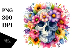 Cute Skull with Spring Flowers PNG Product Image 1