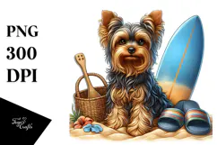 Watercolor Yorkshire Terrier on Beach | Clipart Product Image 1