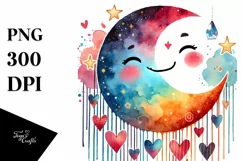 Colorful Moon with Hearts, Transparent PNG Product Image 1