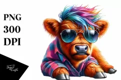 Baby Highland Cow Playing PNG Product Image 1