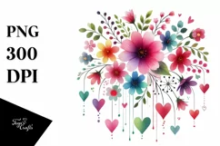 Colorful Boho Flower with Hearts, PNG Product Image 1