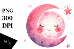 Watercolor Pinkish Half Moon PNG Product Image 1