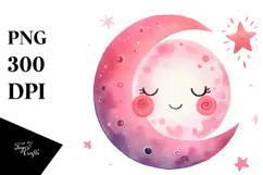 Watercolor Pinkish Half Moon PNG Product Image 1