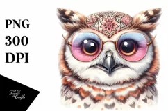 Cute Owl Portrait in Detailed Watercolor | Funny Clipart Product Image 3