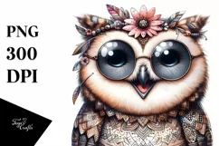 Cute Owl Portrait in Detailed Watercolor | Funny Clipart Product Image 1