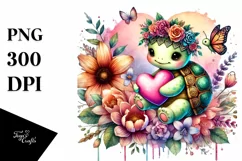 Colorful Baby Turtle on Flower Heart, Transparent PNG Product Image 1