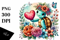 Colorful Baby Turtle on Flower Heart, Transparent PNG Product Image 1
