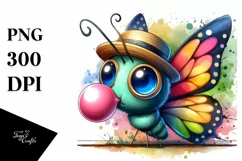 Colorful Butterfly with Chewing Gum | Quirky Style Clipart Product Image 1