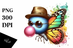 Colorful Butterfly with Chewing Gum | Quirky Style Clipart Product Image 3