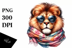 Cute Lion Portrait in Vibrant Watercolor | Funny Clipart Product Image 1