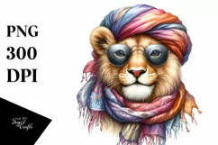 Cute Lion Portrait in Vibrant Watercolor | Funny Clipart Product Image 3