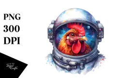 Colorful Chicken Astronaut Watercolor Clipart Product Image 1