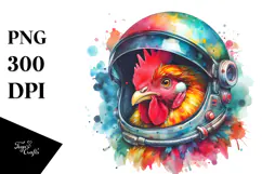 Colorful Chicken Astronaut Watercolor Clipart Product Image 1