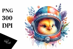 Colorful Watercolor Chicken with Astronaut Helmet Product Image 1