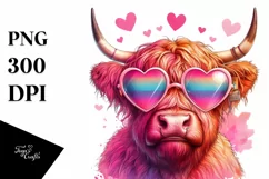 Colorful Pink Highland Cow Showing Victory Sign PNG Product Image 1