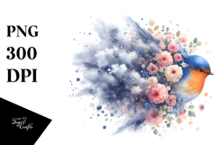 Colorful Bird Made of Flowers, Watercolor Painting PNG Product Image 1