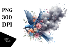 Colorful Bird Made of Flowers, Watercolor Painting PNG Product Image 1