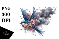 Watercolor Bird in Blue Cloud PNG Product Image 1