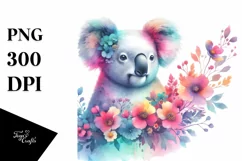 Vibrant Watercolor Koala Flowers, Clipart Product Image 3