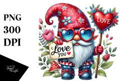 Detailed Valentines Gnome with Sunglasses, Transparent PNG Product Image 1