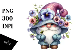 Cute GNOME with Big Hat and Pansy PNG Product Image 1