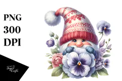 Cute GNOME with Big Hat and Pansy PNG Product Image 1