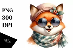 Funny Fox with Scarf Watercolor Clipart Product Image 3