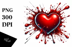 Red Glossy Heart on Splashy Background, PNG Product Image 1