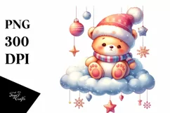 Retro Baby Bear on Cloud, Transparent PNG Product Image 3