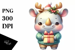 a Cute Watercolor Rhino PNG Product Image 3