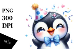 Baby Penguin Party Hat Watercolor Product Image 1