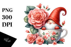 Cute Gnome with Floral Frame PNG Product Image 1