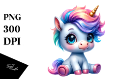 Cool Baby Unicorn Watercolor Drawing PNG Product Image 1