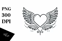 Lineart Heart with Wings PNG Product Image 1