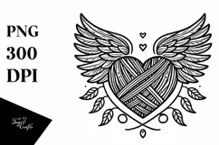 Lineart Heart with Wings PNG Product Image 1