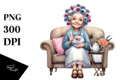 Old Lady Character Holding a Tea Cup Product Image 1