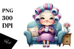 Old Lady Character Holding a Tea Cup Product Image 1